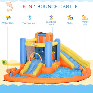 English Elm Outsunny 5in1 Inflatable Backyard Water Park Bounce House with Slide Climbing Wall W2225P156335