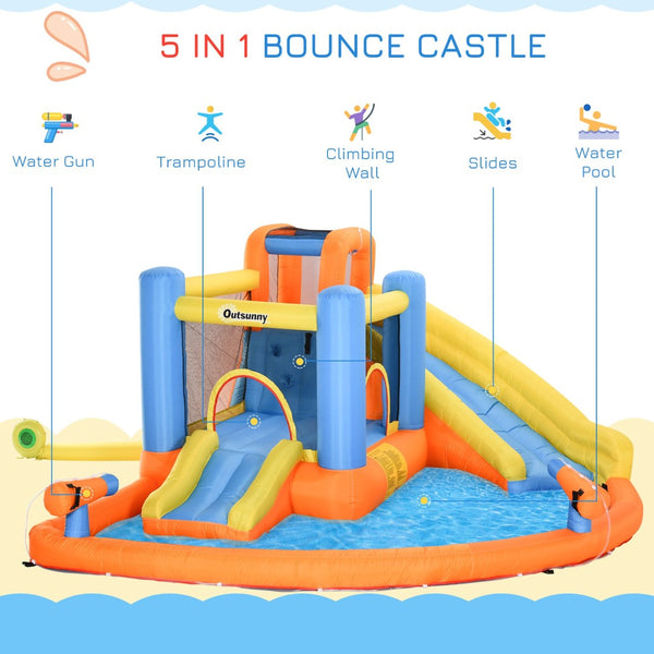 English Elm Outsunny 5in1 Inflatable Backyard Water Park Bounce House with Slide Climbing Wall W2225P156335