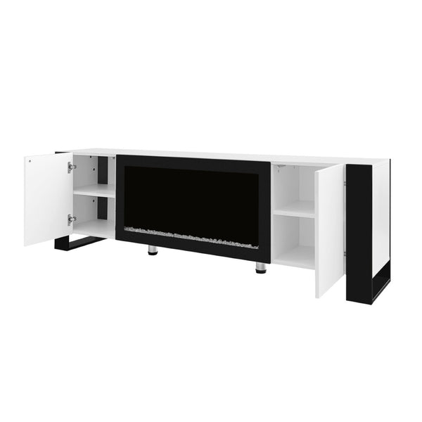 English Elm On-trend Gloss Media Console with Built-in Electric Fireplace for Living Rooms White SD000029AAK