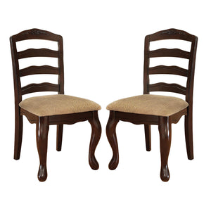 English Elm Set of 2 Curvy Ladder Back Dining Chairs in Dark Walnut with Plush Tan Fabric Seats, Affordable Style B016P156224