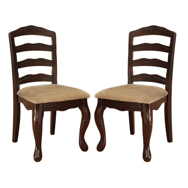 English Elm Set of 2 Curvy Ladder Back Dining Chairs in Dark Walnut with Plush Tan Fabric Seats, Affordable Style B016P156224