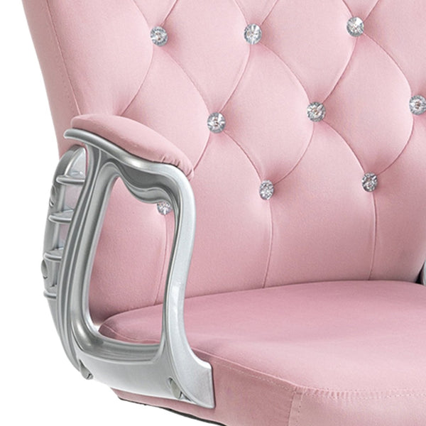 English Elm Vinsetto Stylish Pink Velvet Office Chair With Adjustable Height, Padded Armrests & Swivel Wheels W2225P156384-GIGA
