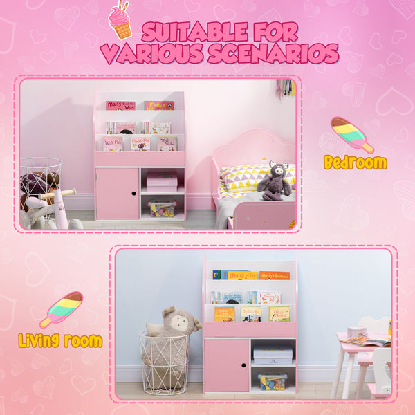 English Elm Qaba Kids Bookshelf with Cabinet and Triple-Tier Shelves for Toys, Durable MDF Storage for Ages 3-8 Pink W2225P156295