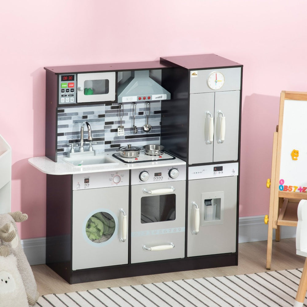 English Elm Qaba Wooden Kids Play Kitchen Set with Lights Sounds Refrigerator and Utensils W2225P156300