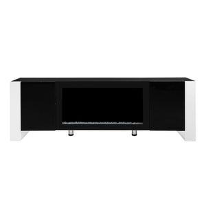 English Elm On-trend Gloss Media Console with Built-in Electric Fireplace for Living Rooms Black SD000029AAB