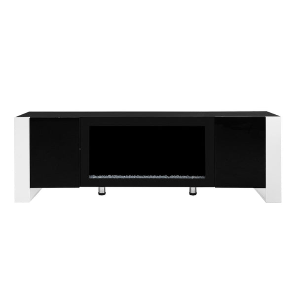 English Elm On-trend Gloss Media Console with Built-in Electric Fireplace for Living Rooms Black SD000029AAB