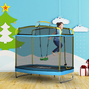 English Elm Qaba 3in1 Kids Rectangular Trampoline with Gymnastics Bar Swing and Safety Net W2225P156303