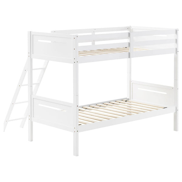 English Elm White Twin/Twin Bunk Bed Sturdy Rubberwood Frame with Angled Ladder, Full Guardrails, 400lb Tested Weight B062S00337