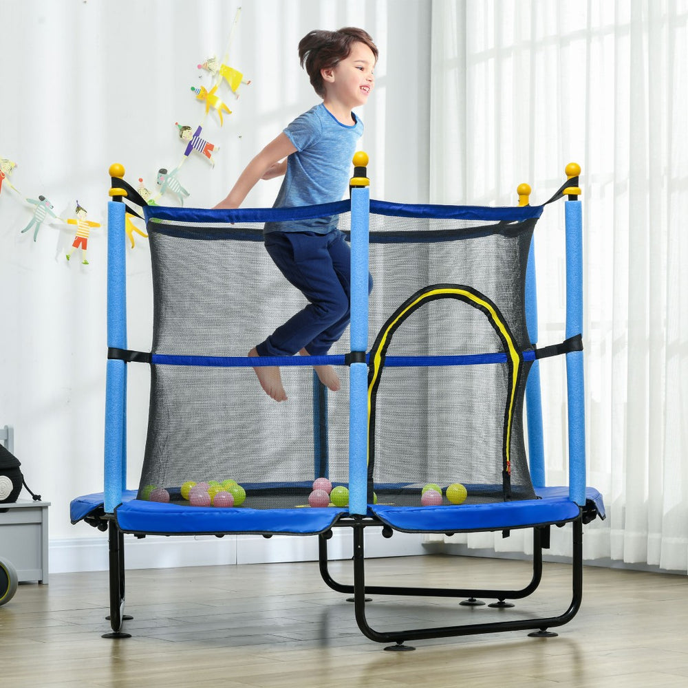 English Elm Qaba 55 Inch Kids Toddler Trampoline with Enclosure Net and Ball Pit Play Blue W2225P156306