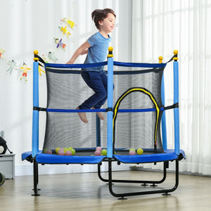 English Elm Qaba 55 Inch Kids Toddler Trampoline with Enclosure Net and Ball Pit Play Blue W2225P156306
