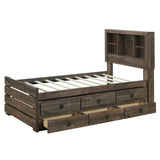 Hearth and Haven Radiate Twin Size Bookcase Captain Bed with 3 Drawers and Trundle, Rustic Brown BS316105AAD