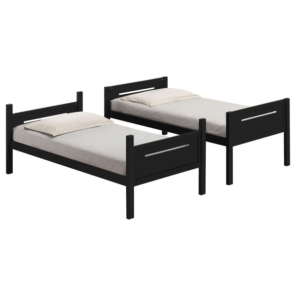 English Elm Black Twin/Twin Bunk Bed Modern Rubberwood Frame with Angled Ladder, Full Guardrails, 400 lb Tested Capacity B062S00335