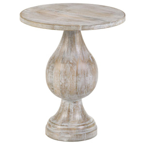 English Elm White White Washed Mango Wood Pedestal Accent Table — Romantic Contoured Silhouette, Eco-Friendly Craftsmanship, 24"H x 20"W B062S00353