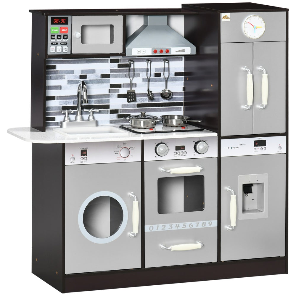 English Elm Qaba Wooden Kids Play Kitchen Set with Lights Sounds Refrigerator and Utensils W2225P156300