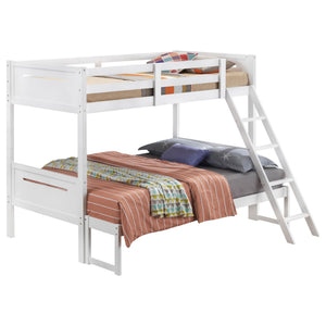 English Elm White Twin/Full Bunk Bed Modern Rubberwood Sturdy Design with Angled Ladder, Guardrails, Safe Durable Finish B062S00341