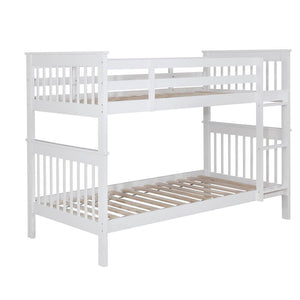 English Elm White Twin/Twin Slatted Bunk Bed — Modern Space-Saving Pine Frame, Vertical Rail Design, 400 lb Capacity B062S00331