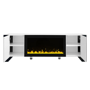 English Elm On-trend Gloss Media Console with Built-in Electric Fireplace for Living Rooms White SD000029AAK