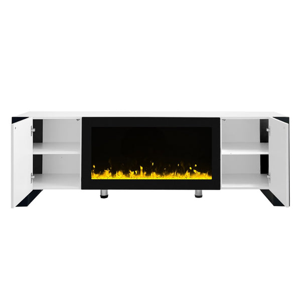 English Elm On-trend Gloss Media Console with Built-in Electric Fireplace for Living Rooms White SD000029AAK
