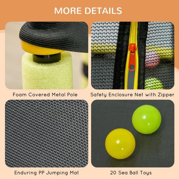 English Elm Qaba 55 Inch Kids Toddler Trampoline with Enclosure Net and Ball Pit Play Yellow W2225P156304
