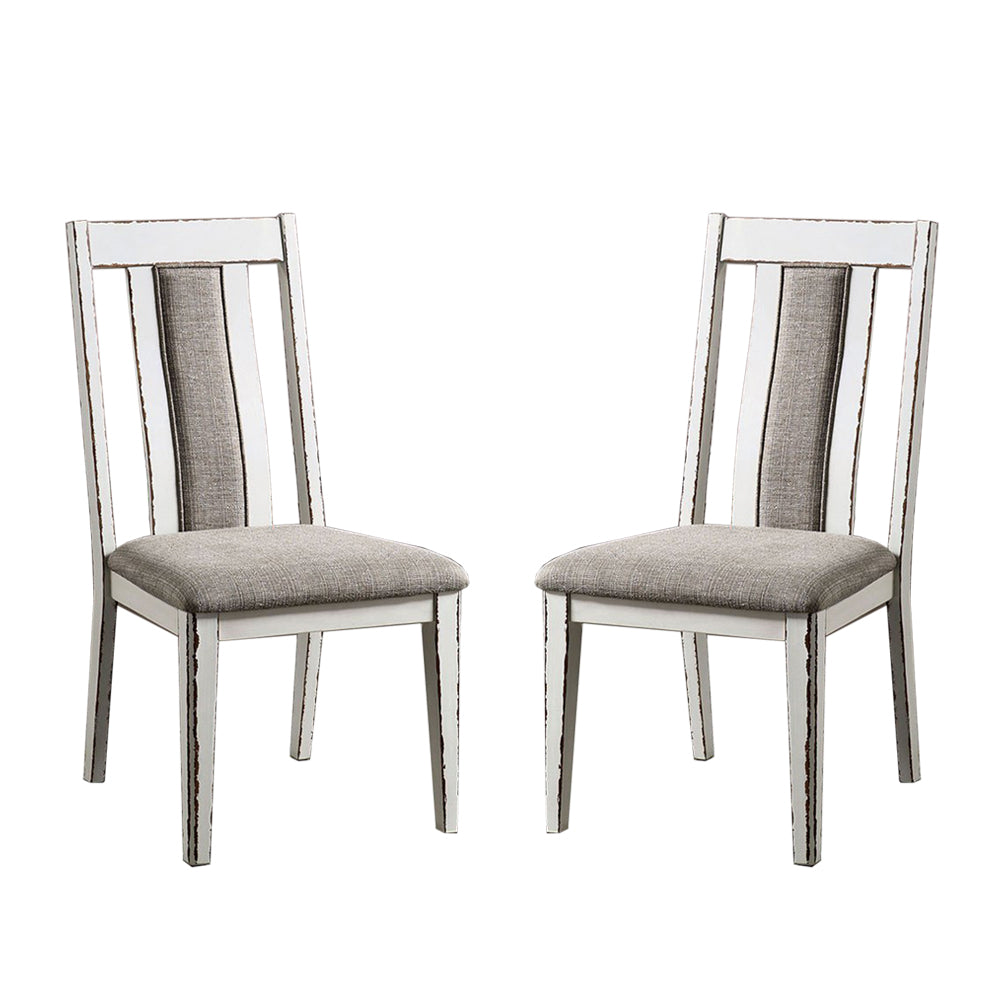 English Elm Set of 2 Upholstered Side Chairs with Weathered White & Warm Gray Finish, Rustic Contoured Comfort and Modern Two-Tone Appeal B016P156291