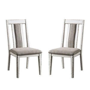 English Elm Set of 2 Upholstered Side Chairs with Weathered White & Warm Gray Finish, Rustic Contoured Comfort and Modern Two-Tone Appeal B016P156291