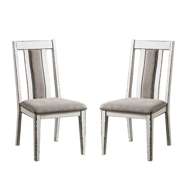 English Elm Set of 2 Upholstered Side Chairs with Weathered White & Warm Gray Finish, Rustic Contoured Comfort and Modern Two-Tone Appeal B016P156291