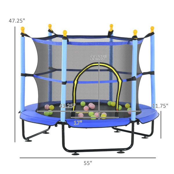 English Elm Qaba 55 Inch Kids Toddler Trampoline with Enclosure Net and Ball Pit Play Blue W2225P156306