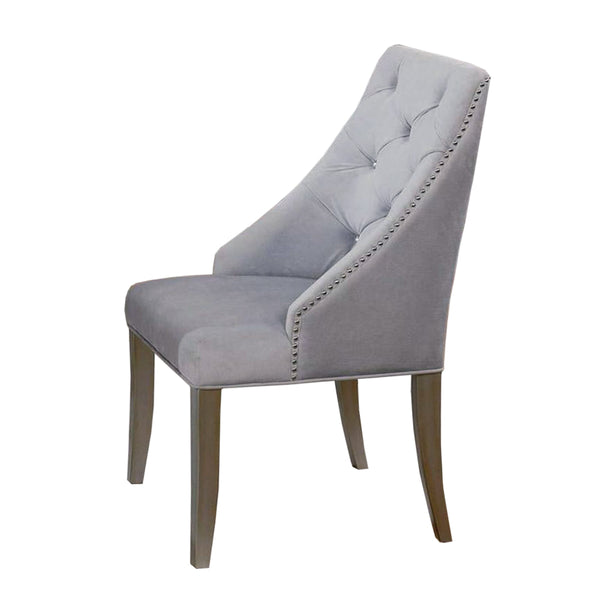 English Elm Set of 2 Flannelette Upholstered Dining Chairs in Distressed Silver Gray Finish with Plush Cushions B016P156209
