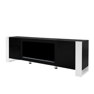 English Elm On-trend Gloss Media Console with Built-in Electric Fireplace for Living Rooms Black SD000029AAB