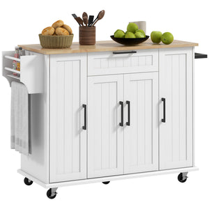 English Elm Homcom Rolling Kitchen Island With Rubberwood Top, Drawer, Storage Cabinet & Spice Rack - Mobile & Stylish W2225P156375