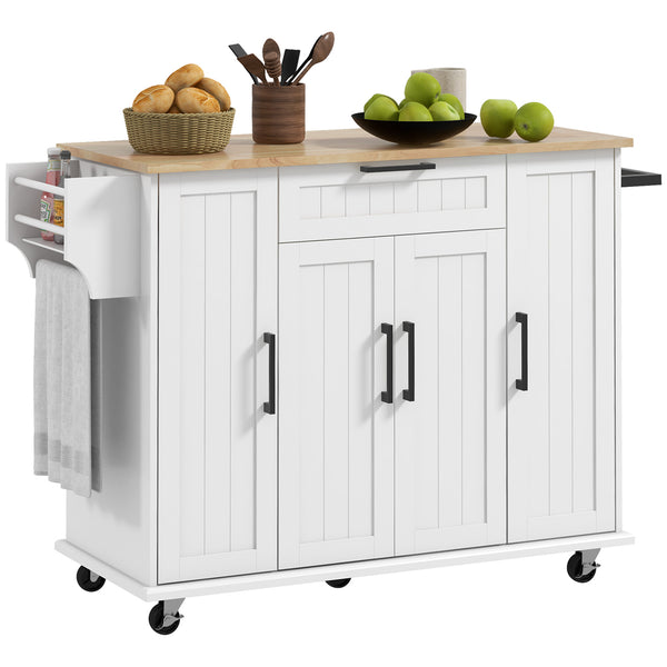 English Elm Homcom Rolling Kitchen Island With Rubberwood Top, Drawer, Storage Cabinet & Spice Rack - Mobile & Stylish W2225P156375