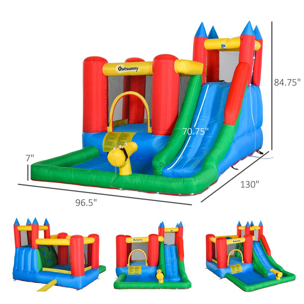 English Elm Outsunny 6in1 Inflatable Bounce House Water Slide Pool Backyard Kids Summer Fun W2225P156337