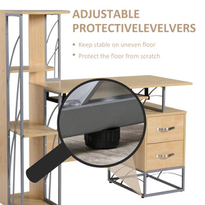 English Elm HOMCOM Compact Computer Desk with 4-Tier Bookshelf, Lockable Drawers, Keyboard Tray, Natural W2225P156371