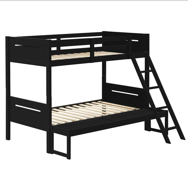 English Elm Black Twin/Full Bunk Bed Sturdy Rubberwood Frame with Angled Ladder, Guardrails, Teen/Child Safe Design B062S00340