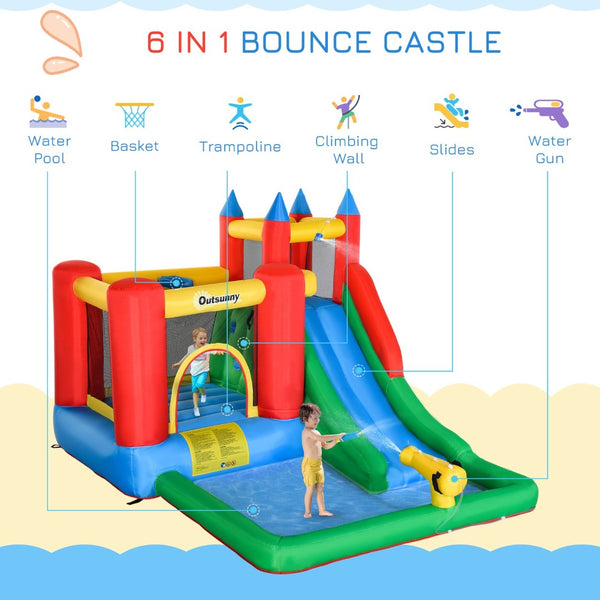 English Elm Outsunny 6in1 Inflatable Bounce House Water Slide Pool Backyard Kids Summer Fun W2225P156337