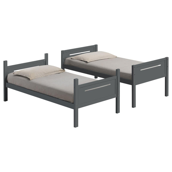 English Elm Grey Twin/Twin Bunk Bed with Angled Ladder and Full Guardrails, Sturdy Rubberwood Frame, 400lb Tested B062S00339