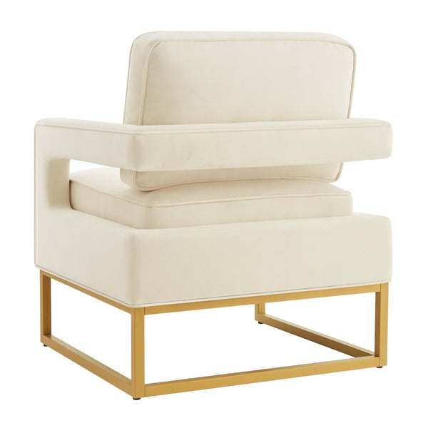 English Elm Modern Velvet Accent Chair with Gold Iron Base Open Arms Glam Living Room Seat Cream W2186P148523