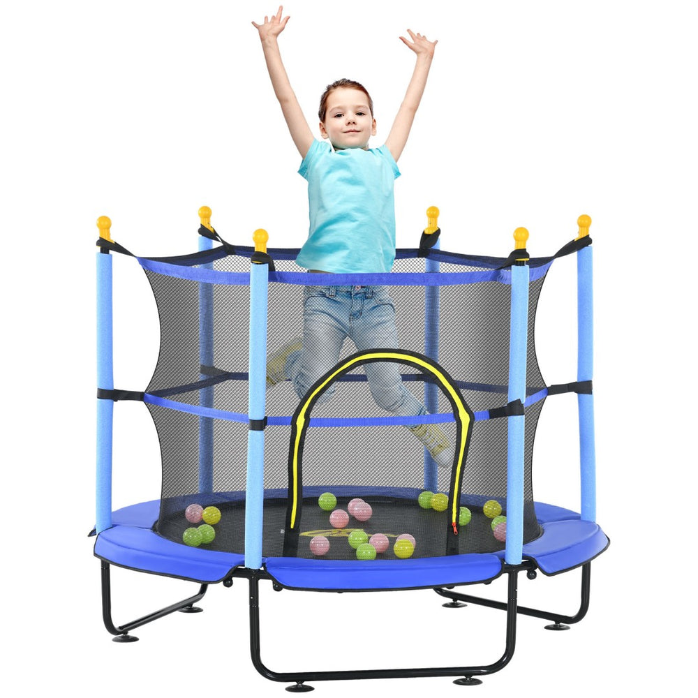 English Elm Qaba 55 Inch Kids Toddler Trampoline with Enclosure Net and Ball Pit Play Blue W2225P156306