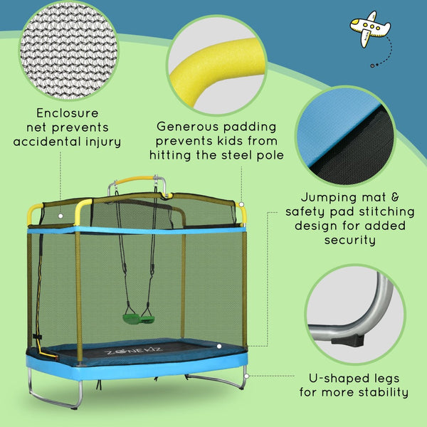 English Elm Qaba 3in1 Kids Rectangular Trampoline with Gymnastics Bar Swing and Safety Net W2225P156303