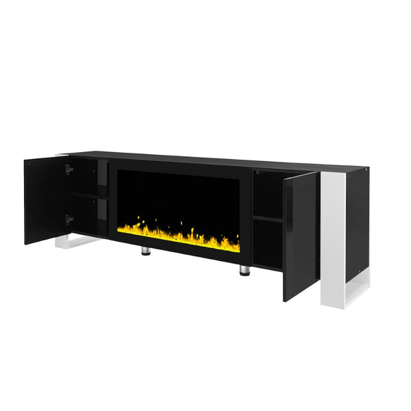 English Elm On-trend Gloss Media Console with Built-in Electric Fireplace for Living Rooms Black SD000029AAB