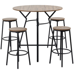 English Elm Homcom Industrial 5-Piece Bar Table & Stools Set - Space-Saving Dining For Kitchen & Pub Areas W2225P156370