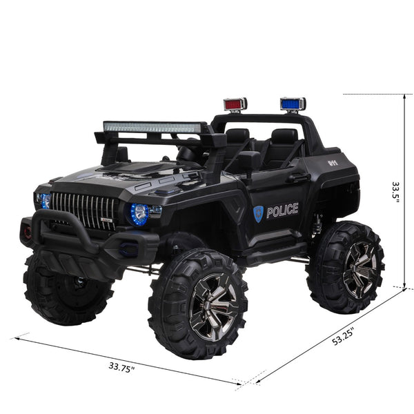 English Elm Aosom Kids 2 Seat Police Ride on Truck 12v Battery Powered with Remote Siren Lights W2225P156308