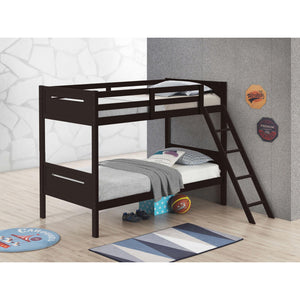 English Elm Espresso Twin/Twin Bunk Bed Sturdy Rubberwood Frame with Angled Ladder, Full Guardrails, 400 lb Test B062S00336
