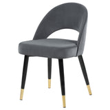 Retro Chic Grey & Black Faux Leather Dining Chairs Set, Gold-Capped Feet, Mid Century Modern Style