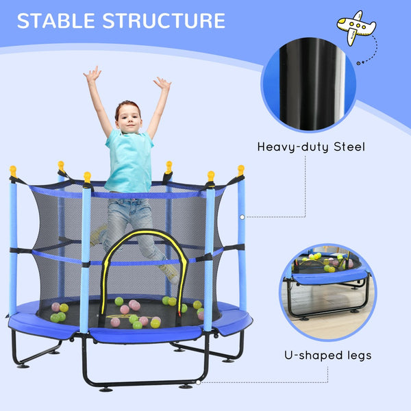 English Elm Qaba 55 Inch Kids Toddler Trampoline with Enclosure Net and Ball Pit Play Blue W2225P156306