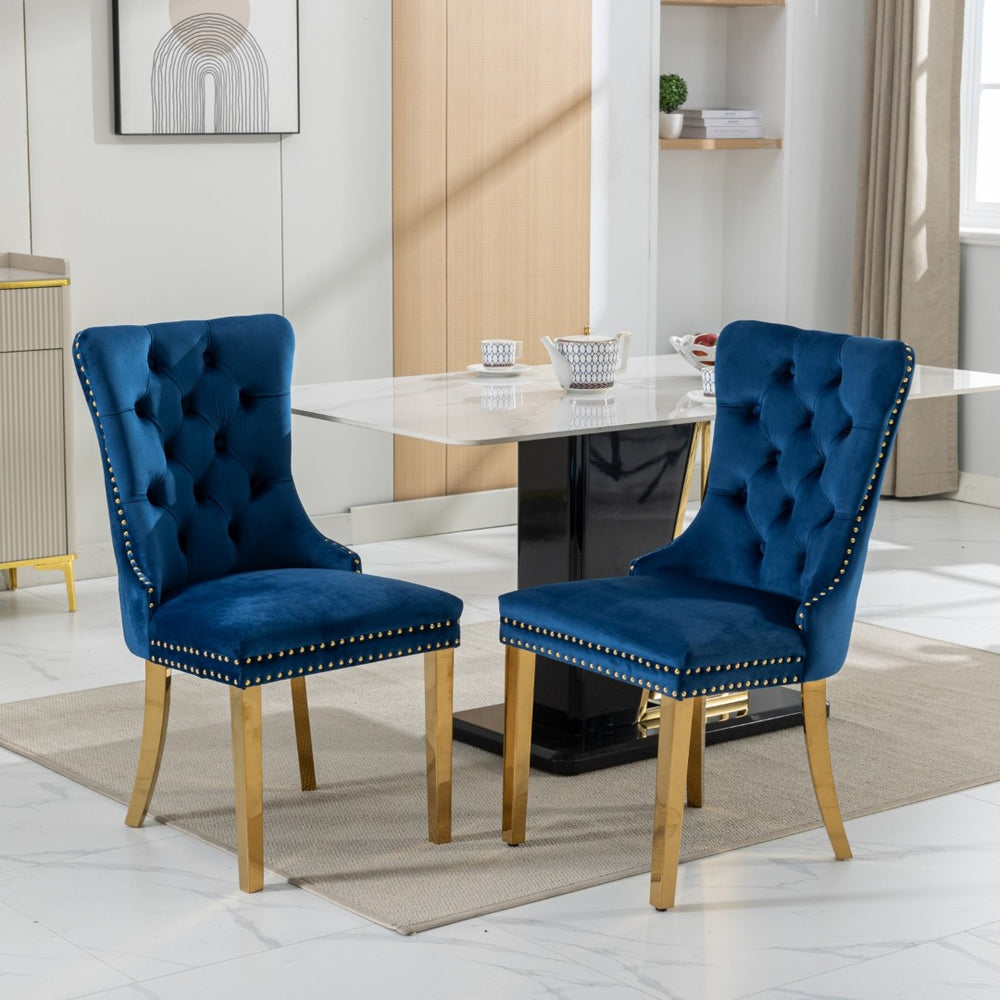 English Elm A&a Velvet Tufted Dining Chairs with Gold Plated Legs and Nailhead Trim Set of 2 W1143P151485