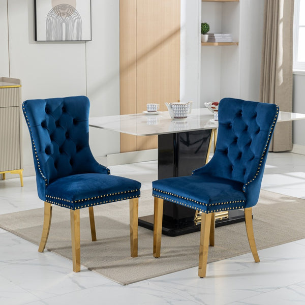 English Elm A&a Velvet Tufted Dining Chairs with Gold Plated Legs and Nailhead Trim Set of 2 W1143P151485