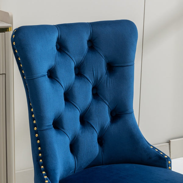 English Elm A&a Velvet Tufted Dining Chairs with Gold Plated Legs and Nailhead Trim Set of 2 W1143P151485