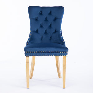 English Elm A&a Velvet Tufted Dining Chairs with Gold Plated Legs and Nailhead Trim Set of 2 W1143P151485