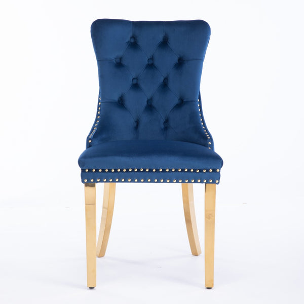 English Elm A&a Velvet Tufted Dining Chairs with Gold Plated Legs and Nailhead Trim Set of 2 W1143P151485